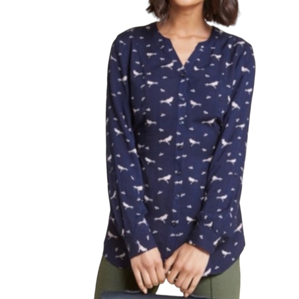 Modcloth Trusty Travel Bird Print Top View 3